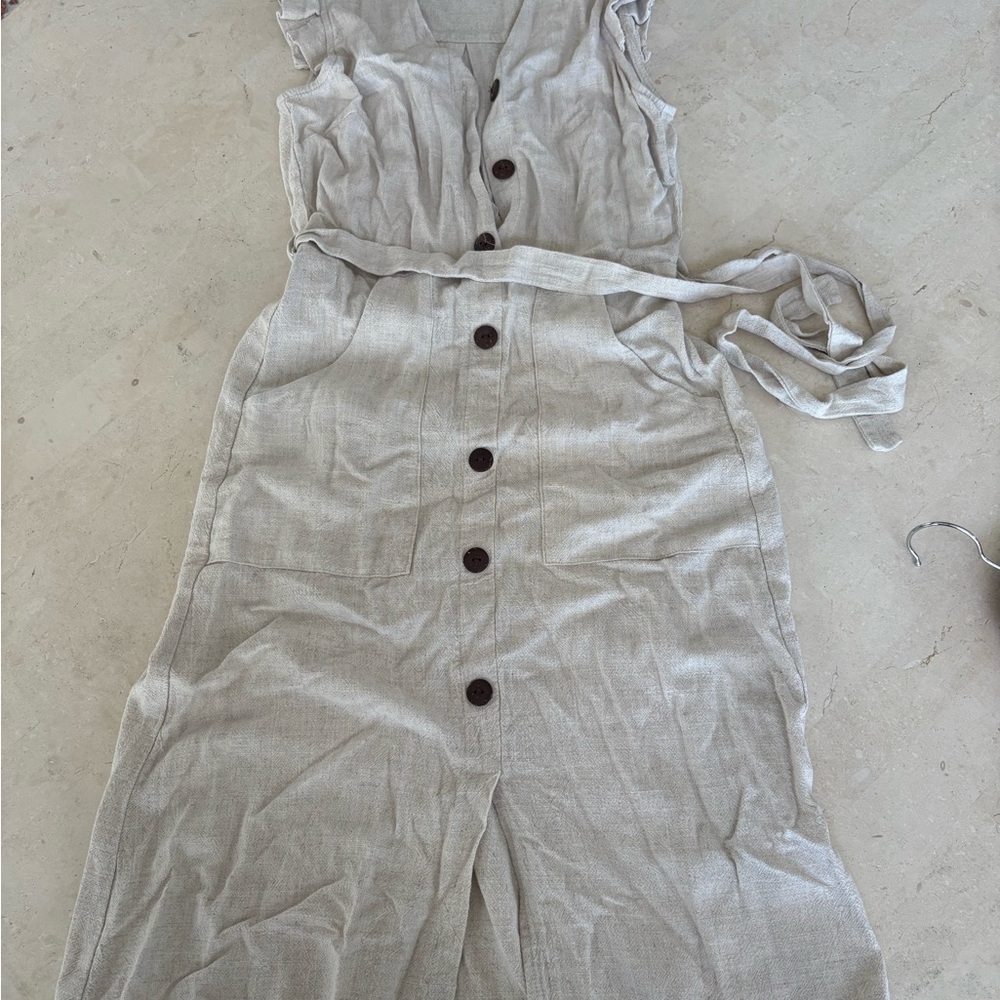 Monteau Cream Button-Down Jumpsuit